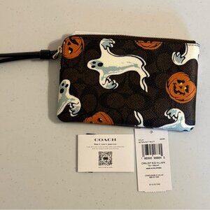 COACH Halloween Ghost & Pumpkin Zip Wristlet in Brown
